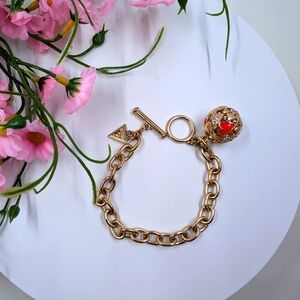 Guess Brand Vintage Y2K Gold Heart Charm Bracelet